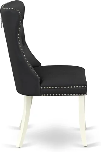 Vista 9 de East West Furniture SUDA5-LWH-12 - Juego de mesa de comedor de 5 piezas, incluye una mesa de cocina redonda con gotas y estantes y 4 sillas de tela