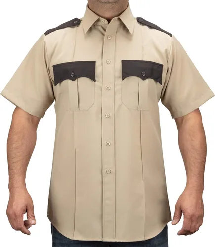 Vista 2 de First Class camisa para uniforme en dos tonos, 100% poliéster, mangas cortas, para hombre.