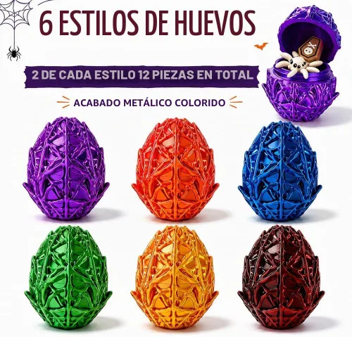 Vista 4 de 12 Pack Halloween 3D Printed Toy Surprise Spider & Egg Party Favors for Kid 12 Pack Egg With Spiders