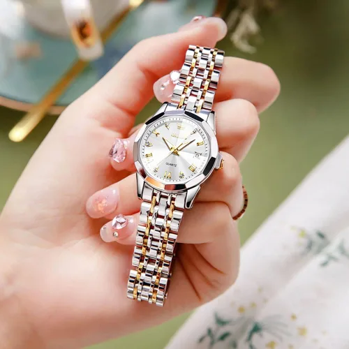 Vista 28 de OLEVS Reloj de mujer con diamantes de moda, analógico, de cuarzo, de acero inoxidable, para mujer, pequeño, para fecha, impermeable, luminoso
