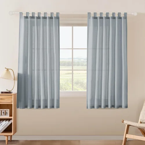 Vista 16 de FantasDecor Cortinas de lino de 63 pulgadas de largo, 2 paneles con pestañas superiores para sala de estar/dormitorio, cortinas texturizadas de lino