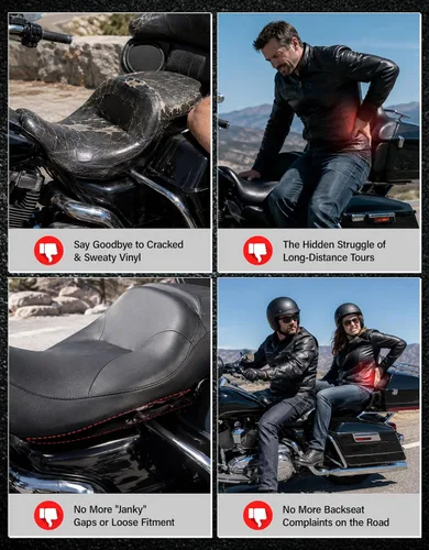 Vista 8 de XMT-MOTO Cojín para Asiento de Conductor y Pasajero Compatible con Harley Davidson Touring Electra Glide Classic 1997-2007