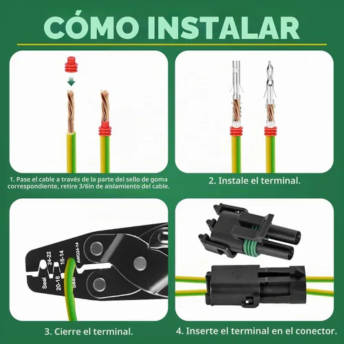 Vista 5 de 367 piezas 20 kits de conectores eléctricos automotrices impermeables 1/2/3/4/6 pines macho y hembra 22-14AWG arnés de cables conector de bujía