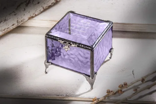 Vista 9 de Caja de cristal púrpura personalizada vitrina decorativa de almacenamiento, organizador de joyas, regalo de recuerdo para amigas, hijas, hermanas