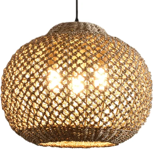 Vista 8 de Lámpara colgante de ratán de 3 luces, estilo bohemio, tejido de mimbre, costero, para colgar en el techo, para cocina, isla, sala de estar, comedor