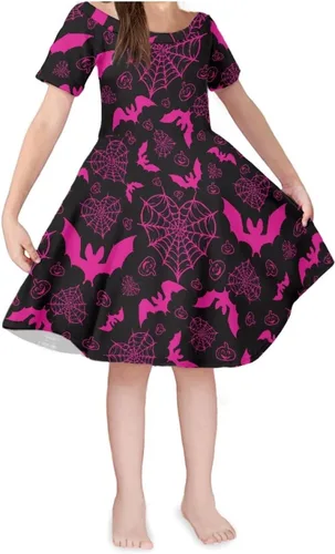 Vista 33 de SEANATIVE Vestido de manga corta para niñas de 3 a 14 años Black Bow Ghost