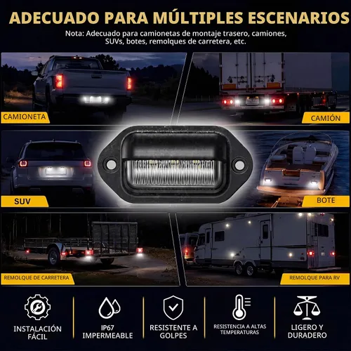 Vista 6 de Mudder Paquete de 8 luces LED de matrícula de 12 V, 6 LED, impermeables, luces traseras para camión, SUV, remolque, RV, camiones y barcos