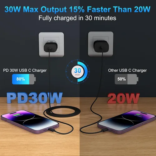 Vista 2 de Cargador de iPhone de 10 Pies 14 13 12 11 Carga Rápida, Cargador de iPhone USB C de 30W Tipo C con Cable USB C a Lightning Extra Largo para iPhone