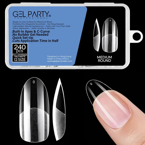 Vista 10 de GELPARTY - Puntas de uñas de gel suave, almendra mediana, 240 unidades, 12 Transparente