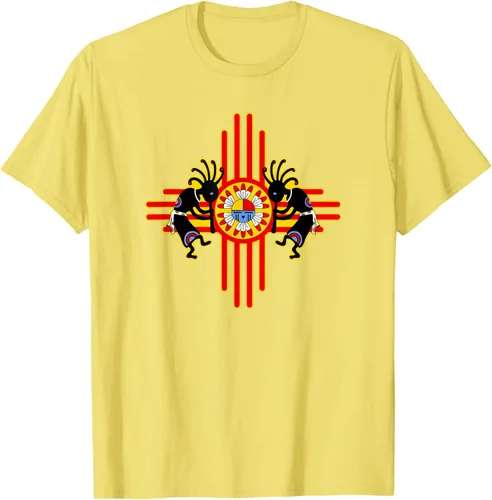Vista 67 de Native American Kokopelli Kachina Zia Symbol 2 - Camiseta divertida para fanáticos, Negro