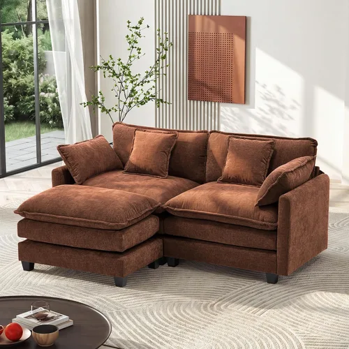 Vista 15 de Ihanherry - Sofá de nube de 3 plazas en L, modular, de asiento profundo, para sala de estar, cómodo cojín de asiento tapizado de doble capa, tela