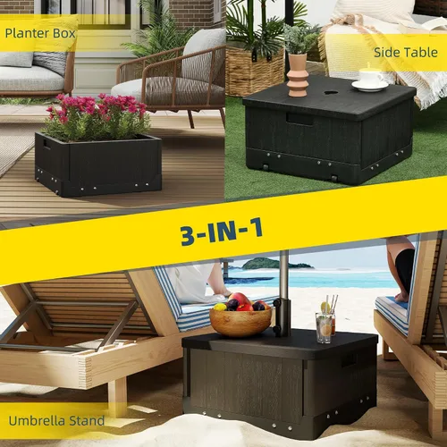 Vista 4 de Outsunny Base de sombrilla para exteriores 2 en 1, maceta con orificio de drenaje, capacidad de 175 libras, resistente, rellenable, con ruedas