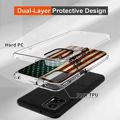 Vista 2 de Funda transparente para Motorola Moto G 5G 2023 con patrón de ciervo de bandera estadounidense para mujeres y hombres, doble capa híbrida de TPU