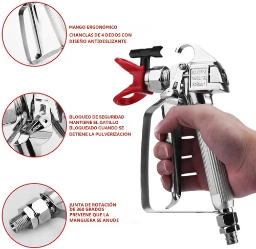 Vista 4 de Pistola de pulverización de pintura sin aire de 3600 PSI con protector de boquilla y con 5 puntas de boquilla de pulverización y 5 filtros