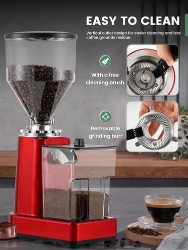 Vista 6 de Huanyu Molinillo de café de rebabas planas con 19 ajustes de molienda a granel, molinillo de granos de café eléctrico ajustable de gran capacidad