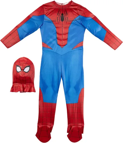Vista 3 de Marvel Spider-Man - Disfraz oficial de Halloween para jóvenes, overol acolchado de alta calidad con máscara de tela