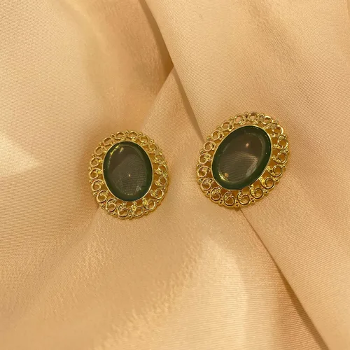 Vista 2 de Pendientes vintage ovalados con borde dorado para mujeres y niñas