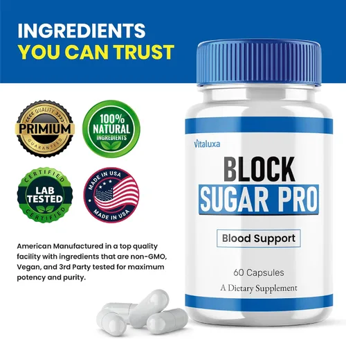 Vista 4 de Paquete de 2 cápsulas Block Sugar Pro, suplemento BlockSugar Fórmula avanzada en sangre máxima fuerza, BlockSugarPro Black Pills Premium Support