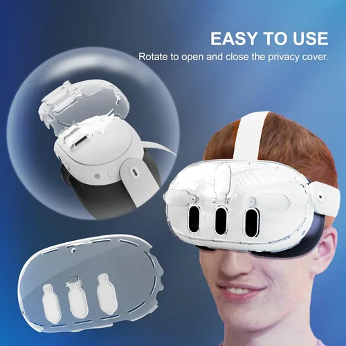 Vista 5 de JDDWIN VR - Carcasa rígida para auriculares compatible con Meta Oculus Quest 3, cubierta facial transparente con cubierta de privacidad giratoria