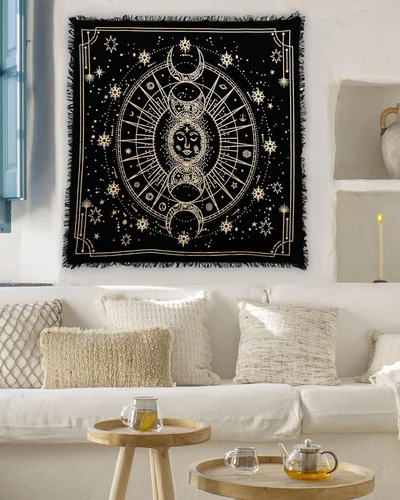 Vista 4 de Indian Consigners Paño de Altar de Fases Lunares Tarot Celestial Cubo Cuadrado Colgante de Pared Mantel para Lugares Sagrados Decoración del Hogar
