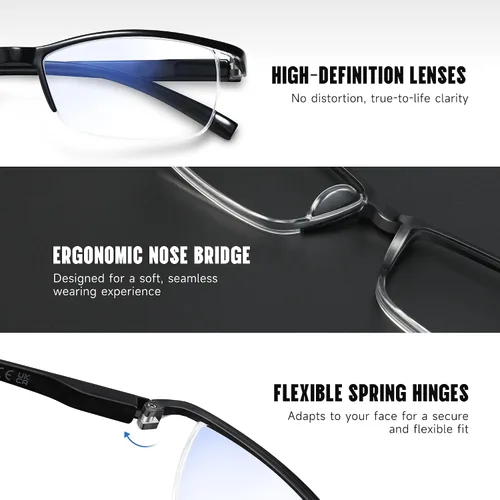 Vista 5 de Reading Glasses for Men, Spring Hinge Readers with Blue Light Blocking