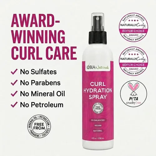 Vista 5 de OBIA Naturals Spray de hidratación para rizos – Hidratante refrescante, hidratante y nutritivo para cabello seco y rizos, 8 onzas.