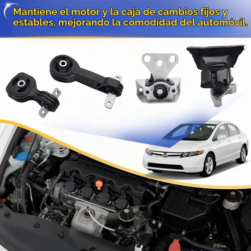 Vista 4 de Juego de 4 soportes de motor y transmisión para Honda Civic 1.8L A4530 A4534 A4543 A4546 de 2006, 2007, 2008, 2009, 2010, 2011