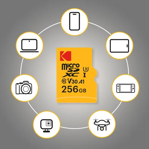 Vista 5 de Kodak Tarjeta MicroSDXC UHS-I U3 V30 A1 de 256 GB con adaptador - Velocidad de lectura de hasta 95 MB/s - Velocidad de escritura de hasta 85 MB/s