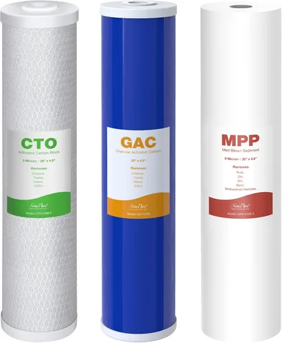 Vista 21 de SimPure Cartuchos de filtro de agua para toda la casa, 5 micrones, 10" x 4.5", CTO+GAC/KDF, juego de filtros de carbono y metales pesados de 2