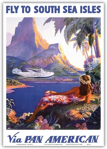 Vista 11 de Fly to South Seas Isles via Pan American Airways (PAA) Hawaii - Póster vintage de viaje de aerolínea por Paul George Lawler c.1940s - Impresión