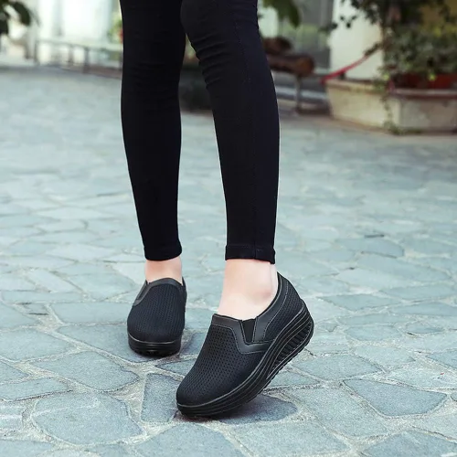 Vista 6 de L LOUBIT Zapatos de cuña para mujer, zapatillas de malla transpirable, zapatos cómodos para caminar