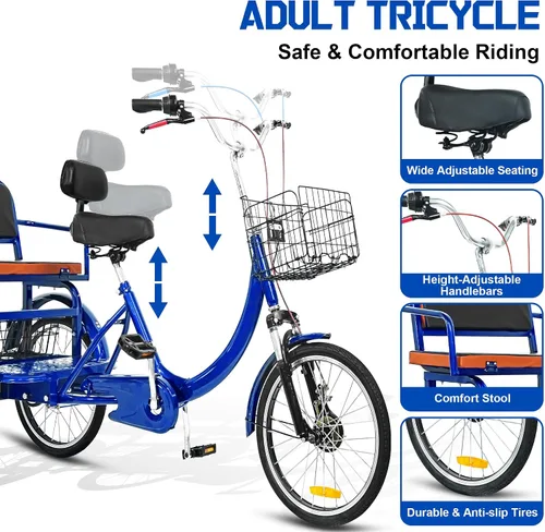 Vista 3 de MOOITZ Triciclo para adultos, bicicletas de 20 pulgadas con 3 ruedas, triciclo para adultos con asiento, bicicleta de crucero de paso bajo