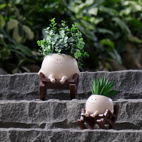 Vista 6 de NINIPAPA Lindas Macetas de Plantas con Cara Sonriente, Maceta Divertida para Flores, Maceta de Mecedora con Cara Grande para Plantas
