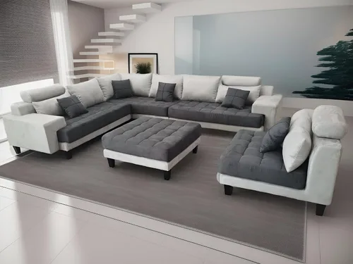 Vista 3 de Stendmar Sofá seccional reversible en forma de L y U, conjunto de sofás modernos de tela de microfibra S150D (gris bicolor/gris oscuro)