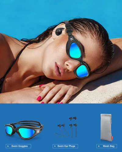 Vista 7 de ZIONOR G1 Lite - Gafas de natación polarizadas con 3 pares de tapones para los oídos, gafas de natación con protección UV antivaho para adultos