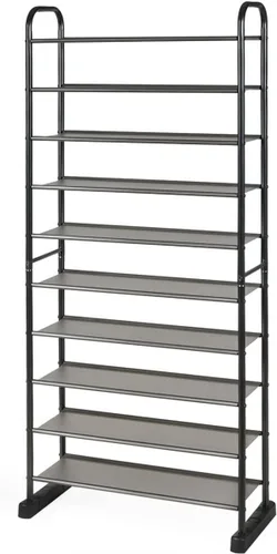 Vista 7 de Organizador de zapatos de 10 niveles, almacenamiento duradero para zapatos, estante grande para 30 pares, torre de zapatos con marco de metal