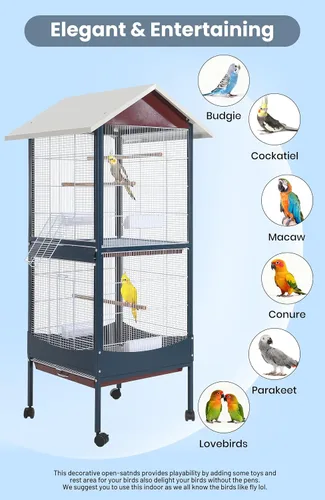 Vista 2 de Garvee Jaula para pájaros, jaula para pájaros extra grande de 66 pulgadas de alto, con bandeja extraíble, techo impermeable, fácil de limpiar