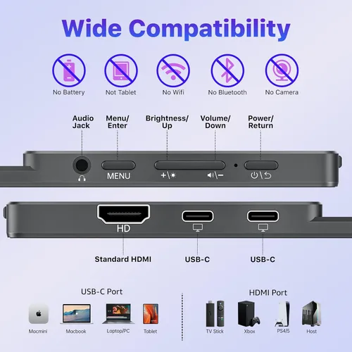 Vista 7 de VisionOwl Monitor portátil para laptop, IPS USB-C HDMI segundo monitor de viaje para MacBook Pro Air, PC, PS5, Xbox, segunda pantalla portátil