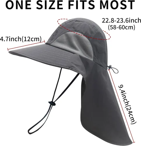 Vista 5 de PFFY Sun Bucket Hats for Men Women UV Protection Sun Hat with Neck Flap Caqui Sólido