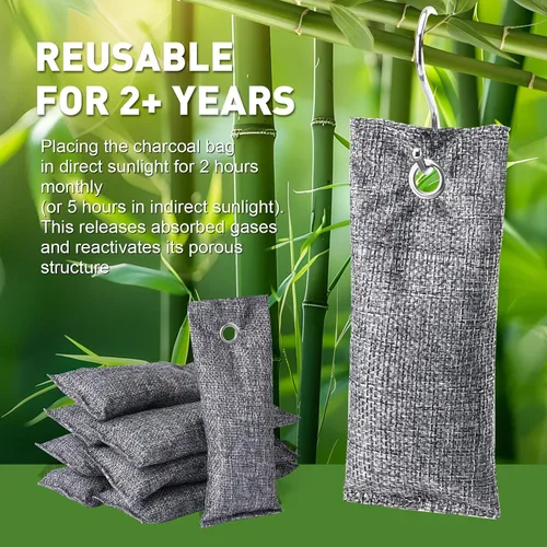 Vista 3 de TUXIYA Paquete de 8 Bolsas de carbón activado absorbente de olores, eliminador de olores para olores fuertes, desodorante para zapatos, carbón