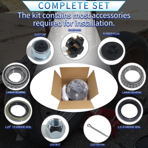 Vista 6 de Kit de Cubos de Remolque 5 Tuercas 4.5 para 2000 Lb 5x4.5 Kit de Eje de Remolque Compatible con Husillo Recto de 1" y 1-1/16" 1 Juego