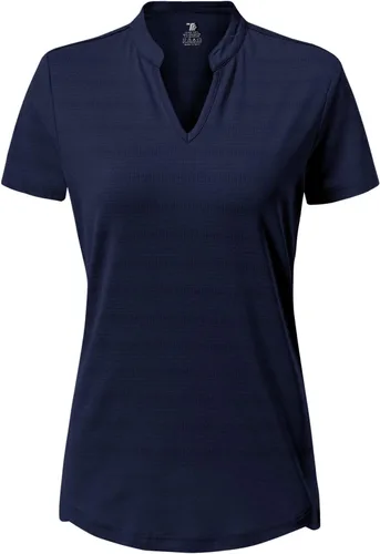 Vista 2 de BASUDAM Polo de golf para mujer, cuello en V, manga corta, sin cuello, camisetas de tenis para correr, secado rápido