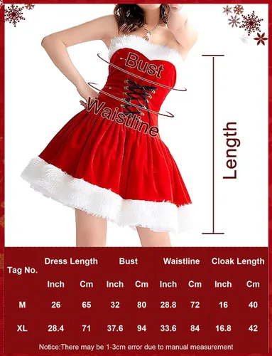 Vista 3 de FEOYA Disfraz de Papá Noel para mujer para celebraciones festivas con sombrero de capa