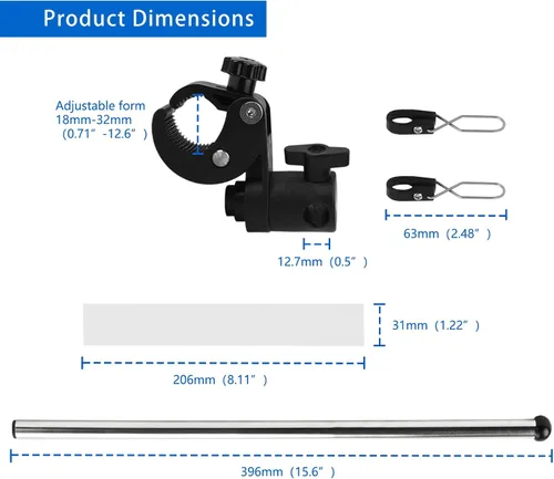 Vista 4 de Mástil universal para bandera de barco, abrazadera ajustable de acero inoxidable 316, kit de poste de bandera de barco con montaje en riel sin