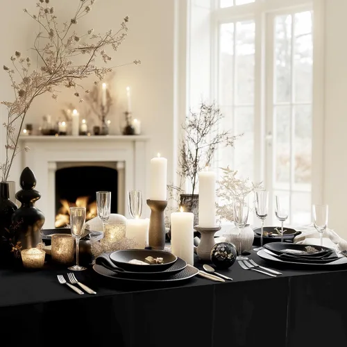 Vista 3 de Just Shimmer 1 mantel de aluminio negro de 54 x 72 pulgadas para cumpleaños, graduación, Halloween, fiesta, mantel de plástico, impermeable