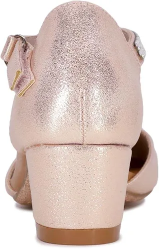 Vista 3 de NINE WEST Zapatos de vestir de tacón bajo de dos piezas para niñas y niñas con correa de tobillo
