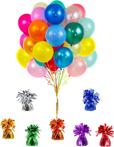 Vista 3 de Pesas de globos metálicos, recuerdos de fiesta de cumpleaños, regalos novedosos y mordazas, 5.5 pulgadas, paquete de 12 unidades plateado