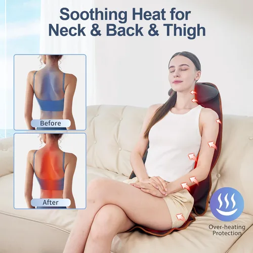 Vista 3 de SLOTHMORE Cojín de asiento de masaje, masajeador de espalda de vibración con calor, almohadilla para silla de masaje con almohada ajustable