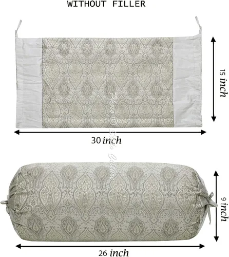 Vista 2 de Funda de almohada de brocado tubular indio, funda de almohada decorativa de damasco tradicional, funda de cojín decorativa de damasco, 1 unidad
