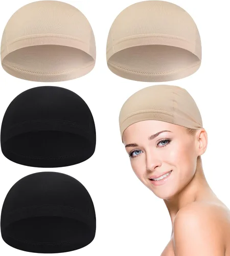 Vista 7 de Janmercy 4 Pcs Bamboo Wig Caps for Women Fiber Wig Liner Bald Caps Elastic Breathable Sleep Cap for Hair Loss Chemotherapy Marrón oscuro